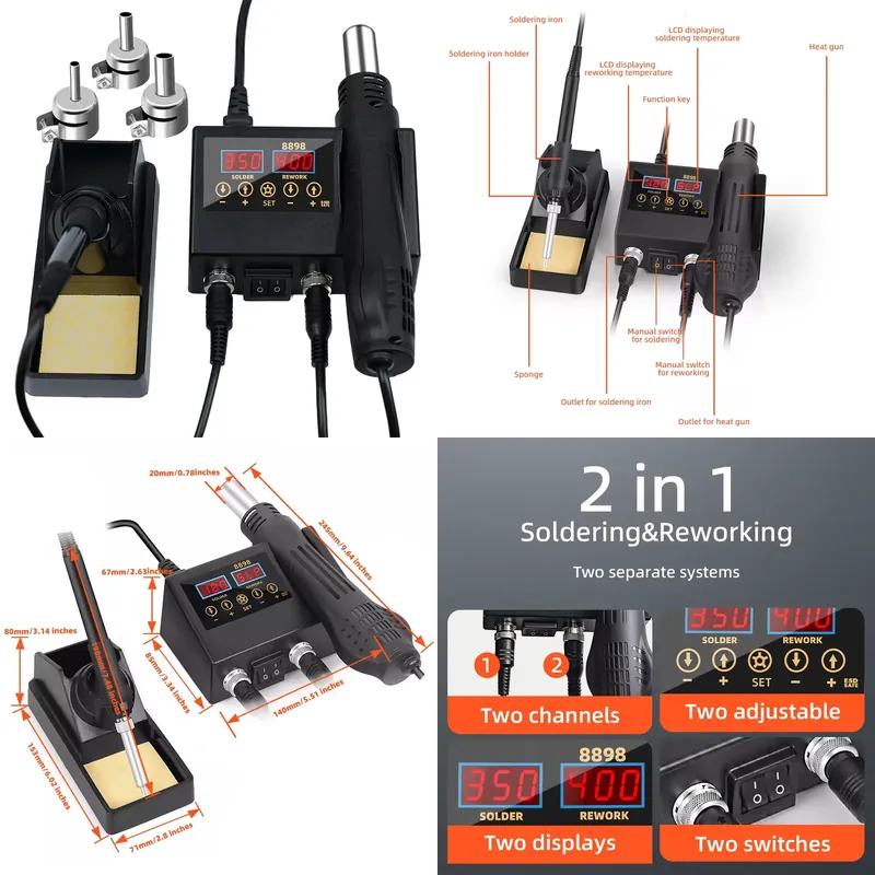 Smd Rework Station Hot Air Soldering 2 In 1 - Estación de Soldadura de Aire Caliente