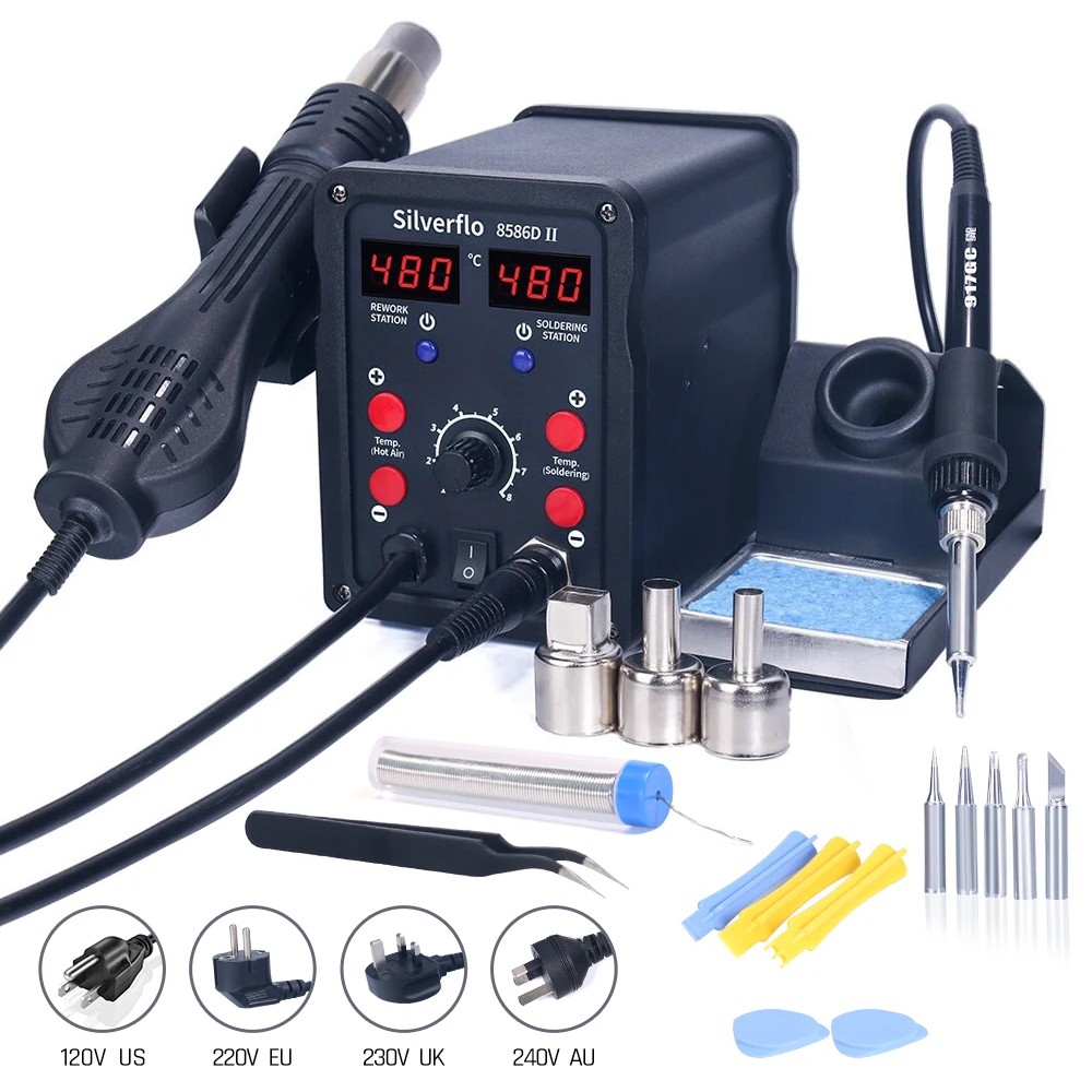 Estación de soldadura Silverfl - Smd Rework Station Hot Air Soldering 2 In 1 reseña y precio
